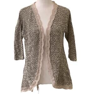 Maurice's 3/4 Length Sleeve Open Cardigan Sweater with Lace Edging, Size Medium